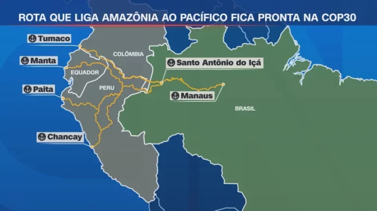 Governo Federal conclui Rota Amazônica que conecta Manaus a portos do Pacífico.
