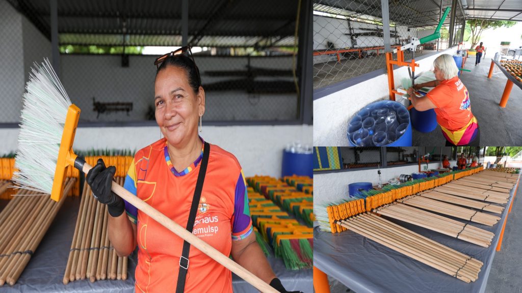 Fábrica da Prefeitura de Manaus transforma garrafas PET em vassouras usadas na limpeza de ruas